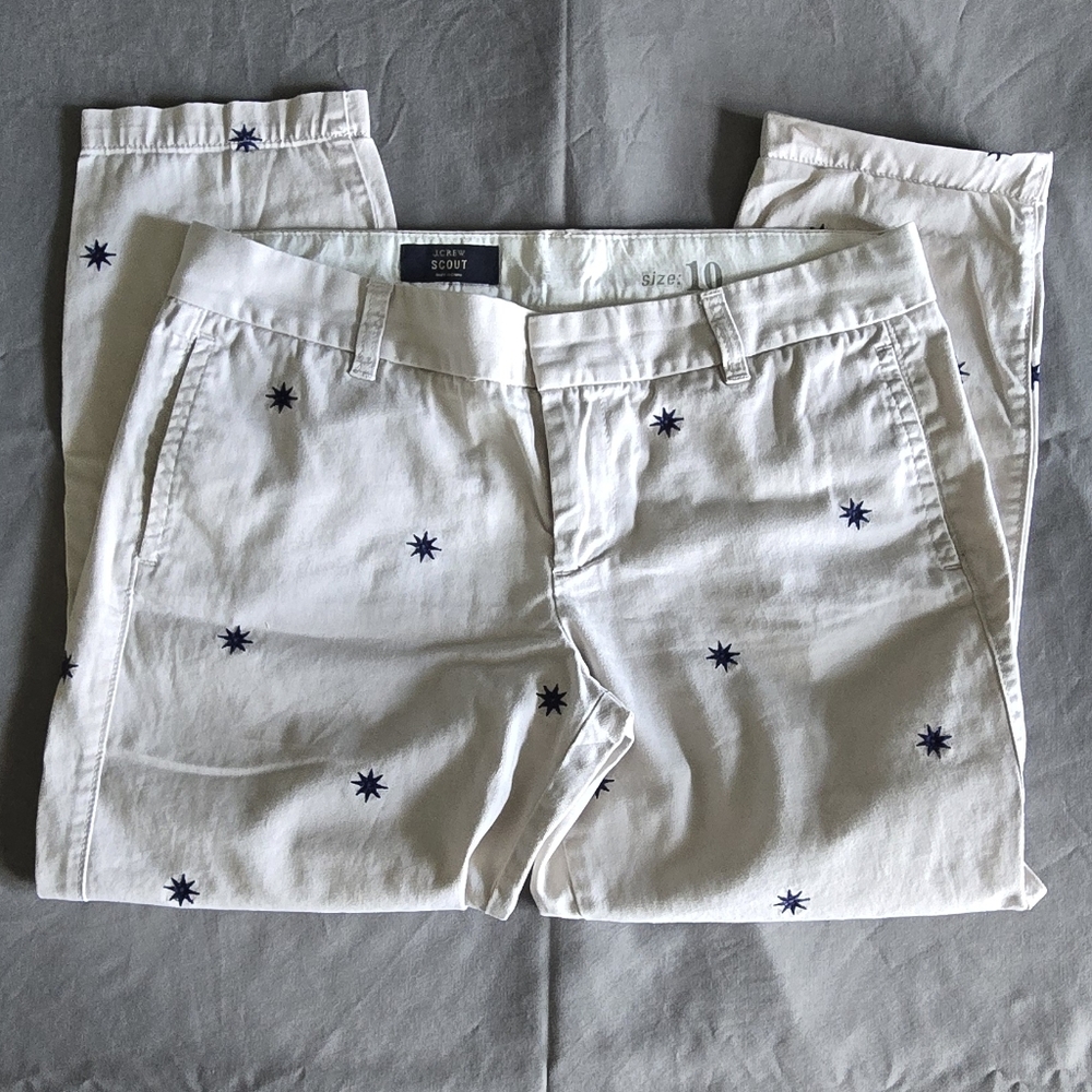 J. Crew Cream Trousers with Navy Star Design